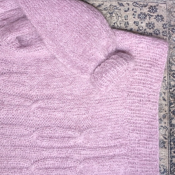 Handmade Muave Mohair Cable Knit Sweater No Tags Vintage Lavender Knit Sweater - Picture 3 of 4